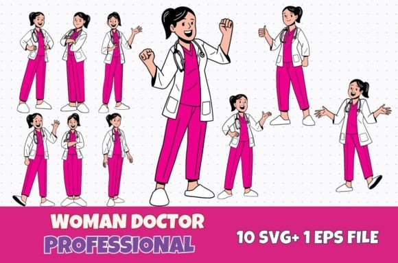 10 Medical Female Doctor Vector Set SVG