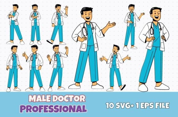 10 Medical Male Doctor Character Set SVG
