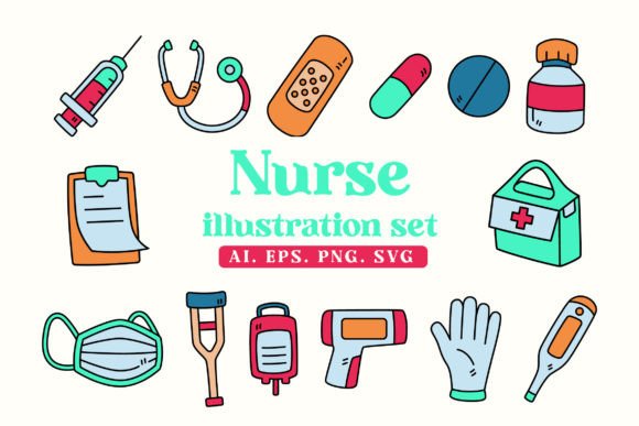 Nurse Doodle Illustration Set SVG PNG